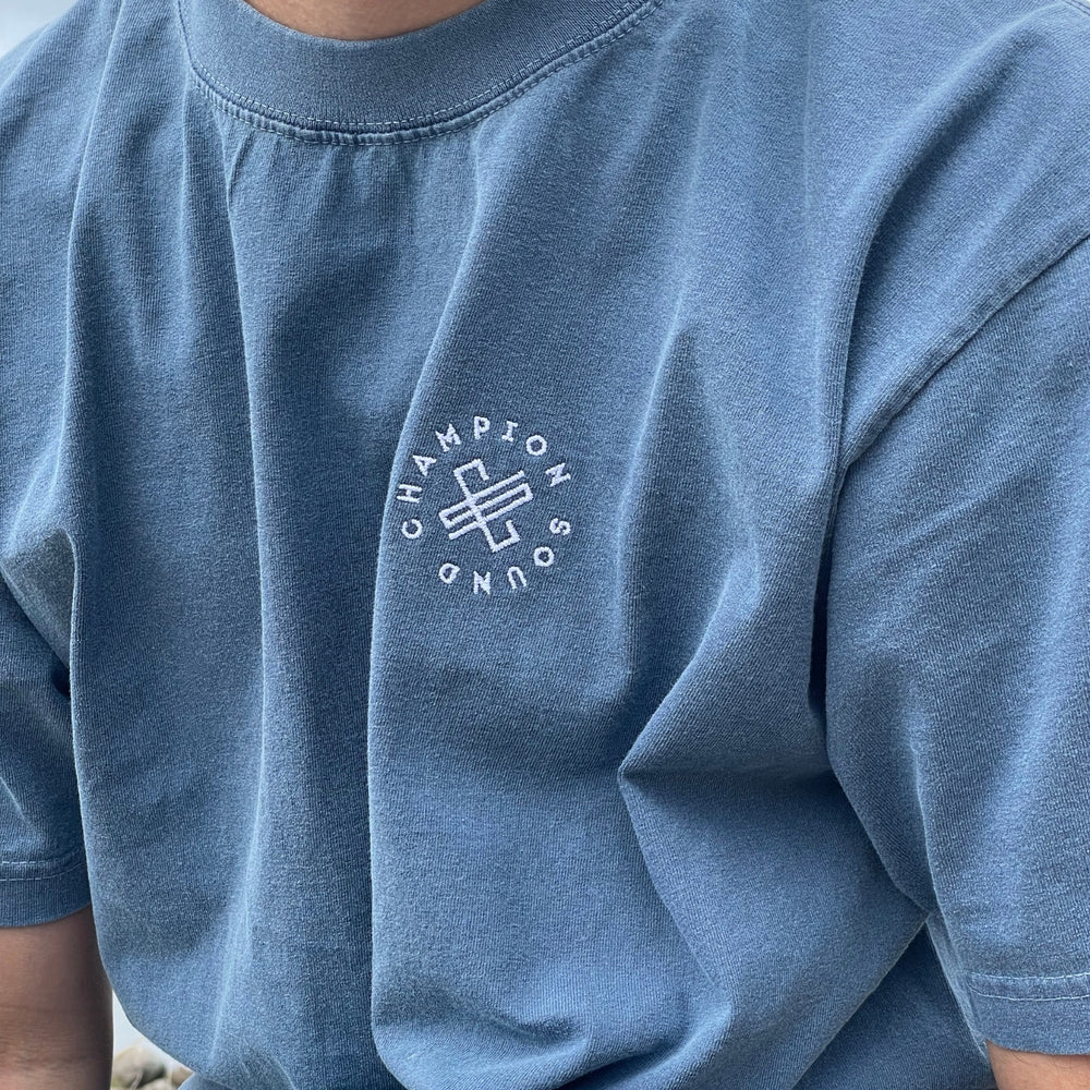 Champion Sound Washed Blue White Embroider Logo T-Shirt x SW