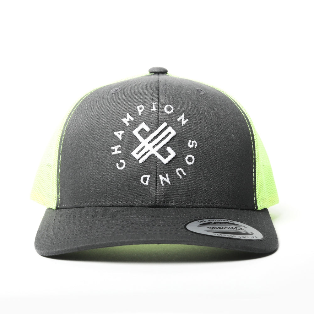 Champion Sound Grey Neon Green White Logo Trucker Hat