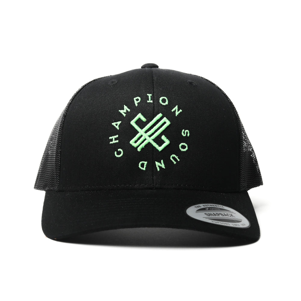 Champion Sound Black Neon Green Logo Trucker Hat