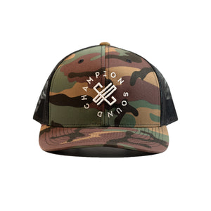 Champion Sound Camo White Logo Trucker Hat